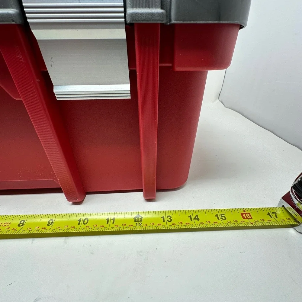 Keter Heavy Duty Plastic Tool Box Red Gray Metal Latches Portable 16 Inch Case